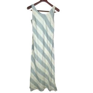 Vintage Liz Claiborne Womens Dress Sz M %100 Linen Nautical Striped Maxi Beach